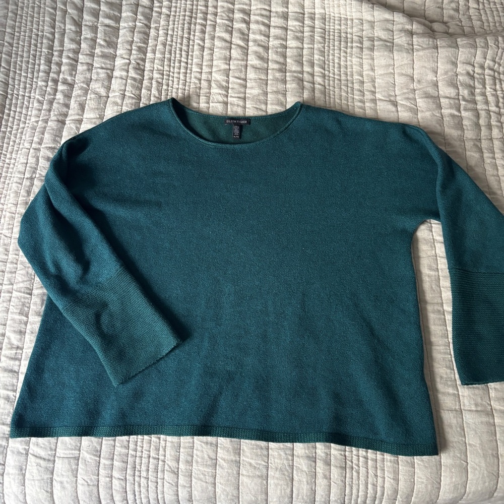 Eileen Fisher Cashmere Merino Wool Sweater Tunic green teal